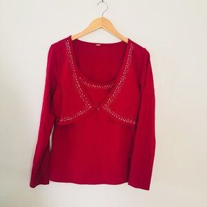 Bedazzled red top large with overlay